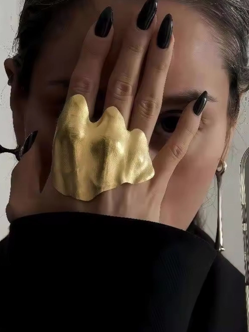 Gold Statement Abstract Sculptural Ring – Bold Artisan Cocktail Ring